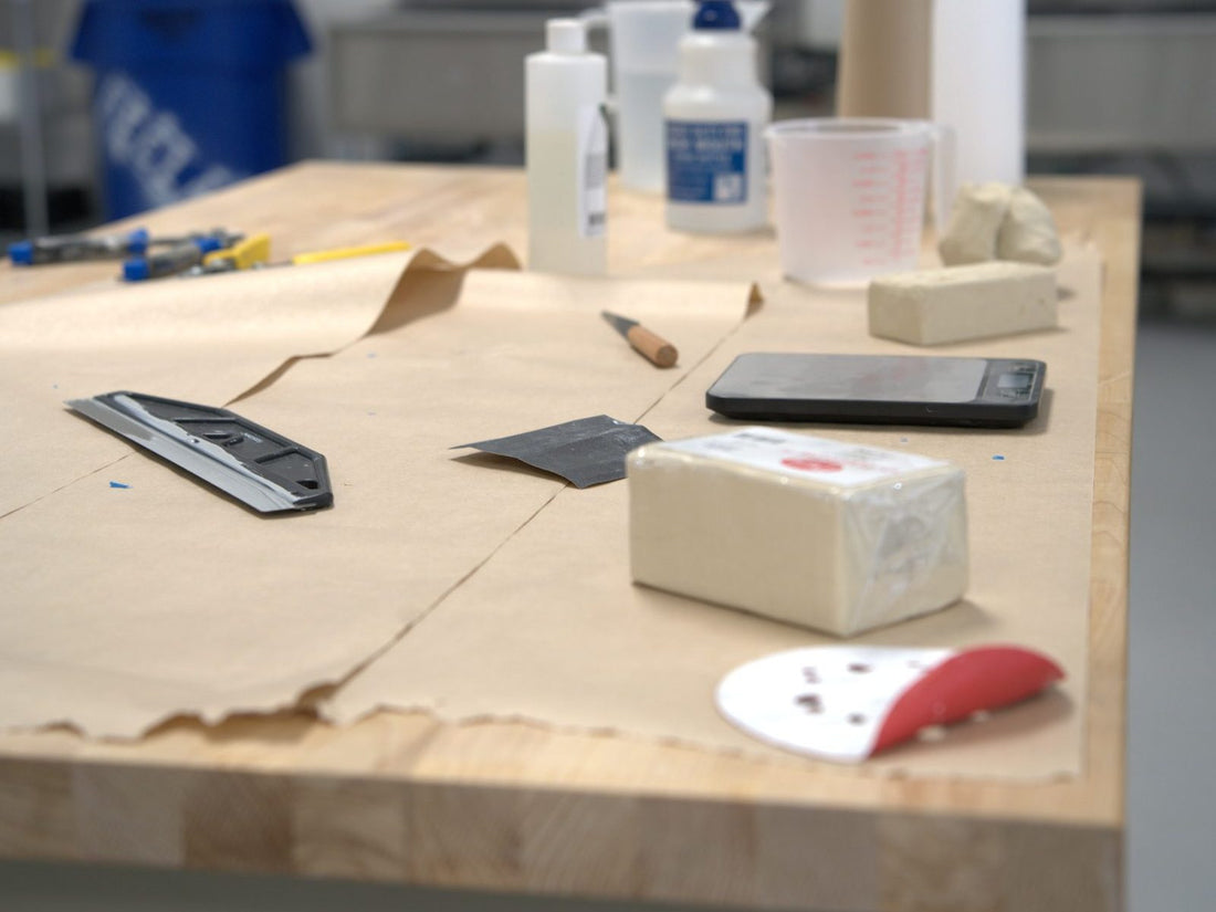 Pottery worktable with clay and tools at Claya studio in RiNo, Denver