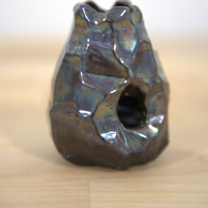 Iridescent glazed altered vessel made at Claya Studios in RiNo, Denver